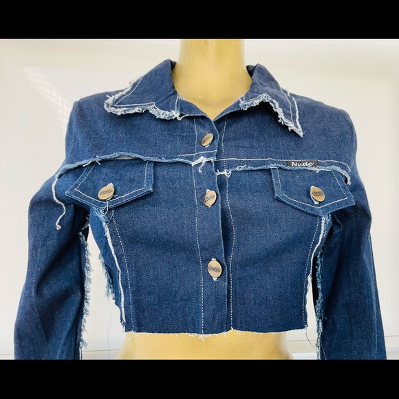 NWT $199 Vintage Y2K NUDE Los Angeles Sequin DRAGON Cropped JEAN JACKET M - Picture 11 of 16